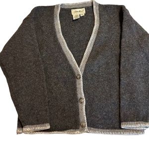 Eddie Bauer Vtg Gray Knit Cardigan Wool Sweater Womens Sz Med Measurement in pic